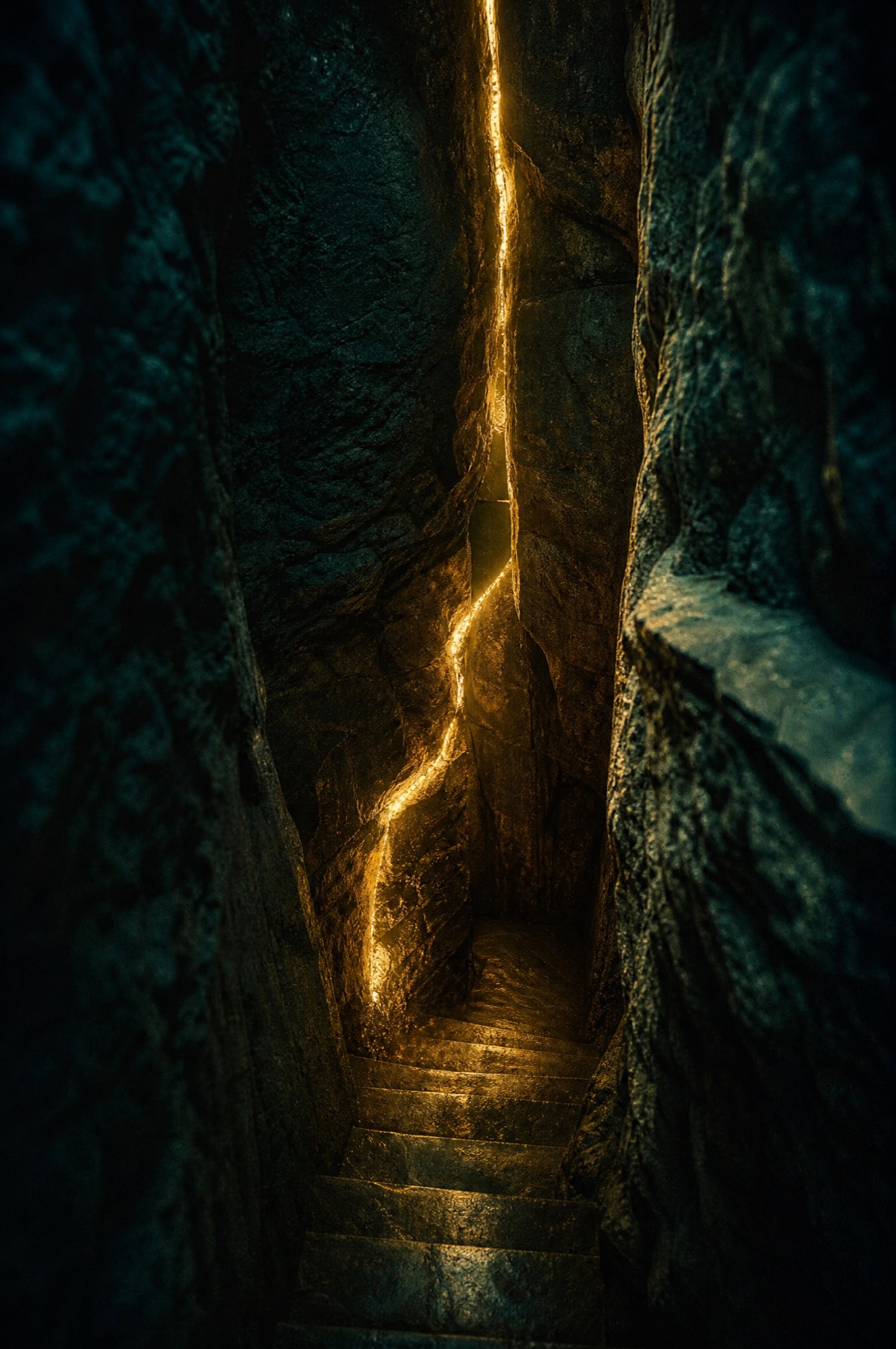 A soft passage lit by a single seam of gold